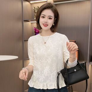 减龄小衫 原版 提花荷叶边珠片打底上衣时尚 新中式 T恤2026早春新品
