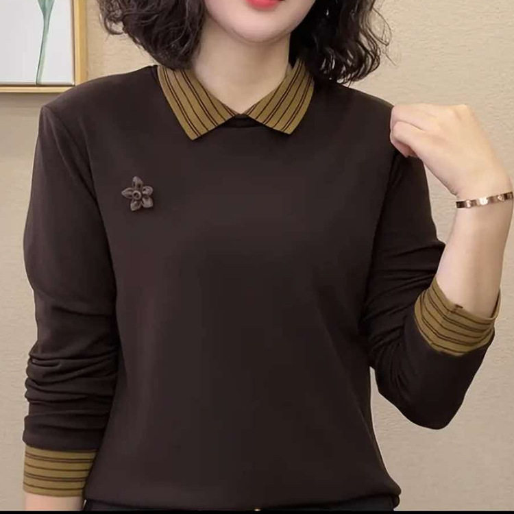 原版妈妈装秋冬年轻弹力打底衫一体绒新品洋气百搭修身德绒小衫女