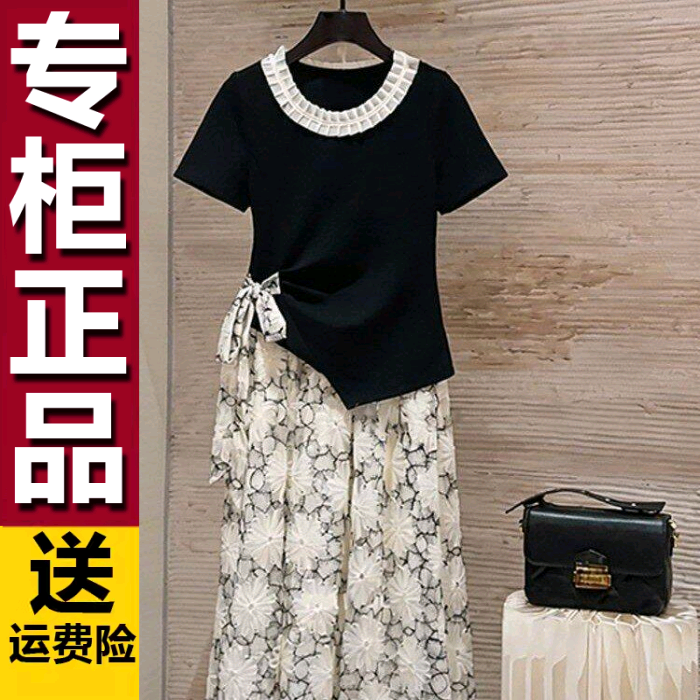 原版韩系穿搭一整套装女2026年夏季新款飘带上衣收腰半身裙两件套