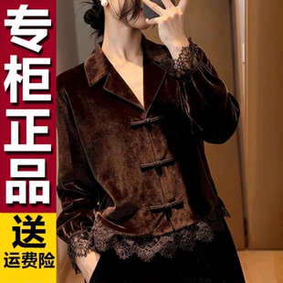 西装 原版 2026春季 国风盘扣丝绒衬衫 领气质蕾丝拼接上衣 新中式