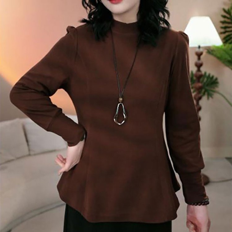 原版大码女T恤半高领加绒保暖冬款收腰显瘦上衣高级感气质打底衫