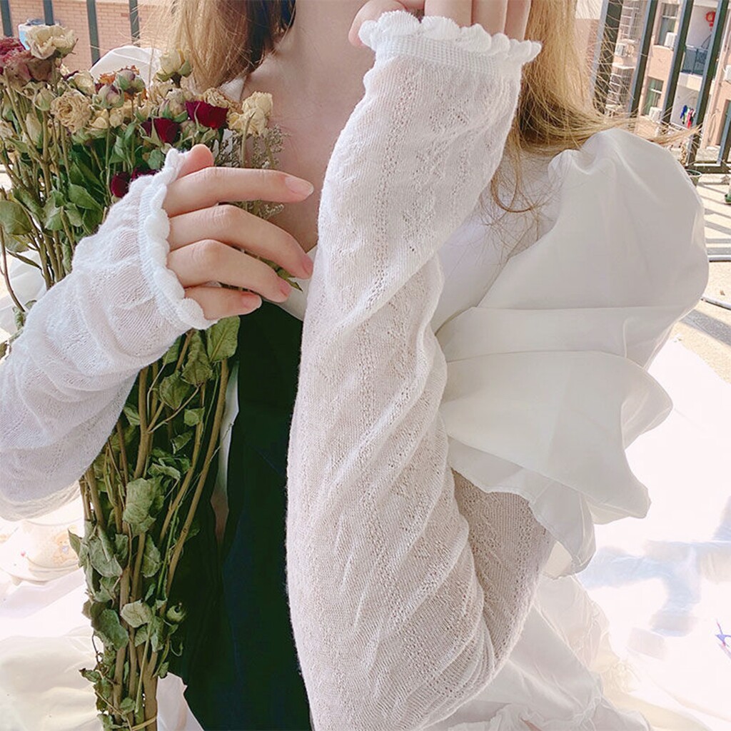 INS FAIRY SUNSCREEN SLEEVE NEW LOOSE BREATHABLE SWEET LACE PURE WHITE OUTDOOR DRIVING ANTI-ULTRAVIOLET JK ARM GUARD