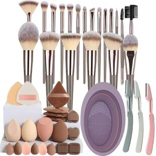 新款热卖同款化妆刷套装香槟美妆蛋粉扑洗刷碗美容鹿邑毛刷