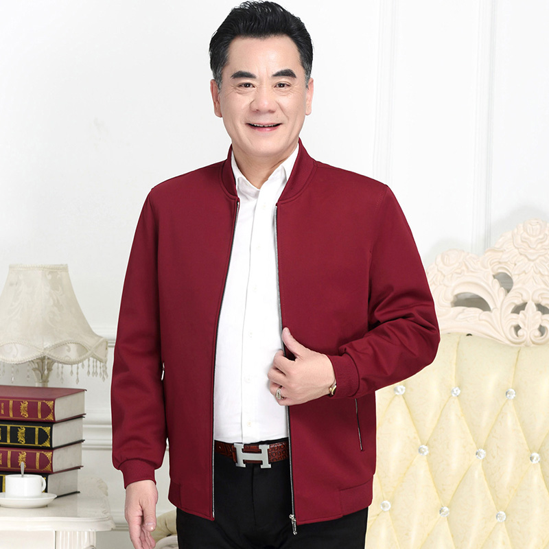 2025春季酒红色中老年爸爸男夹克