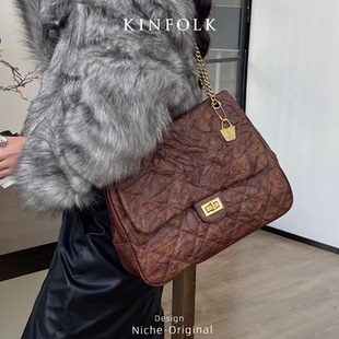 2024秋冬新款 美拉德小香风大容量托特包通勤流浪大链条单肩斜挎包