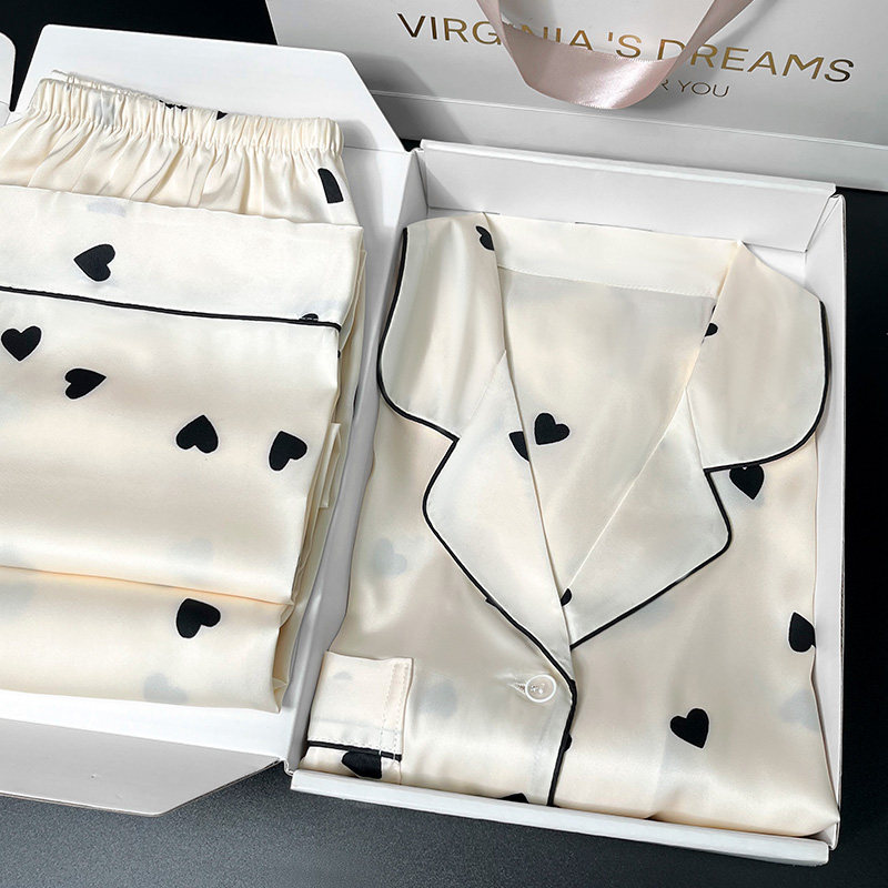 爱心睡衣女款春夏季冰丝2026新款舒适家居服套装送女友生日礼物