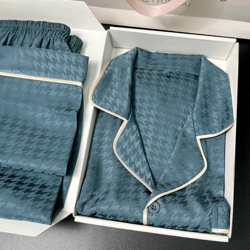 浪莎男士三件套睡衣春秋款2026新款冰丝绸夏季大码对襟家居服套装