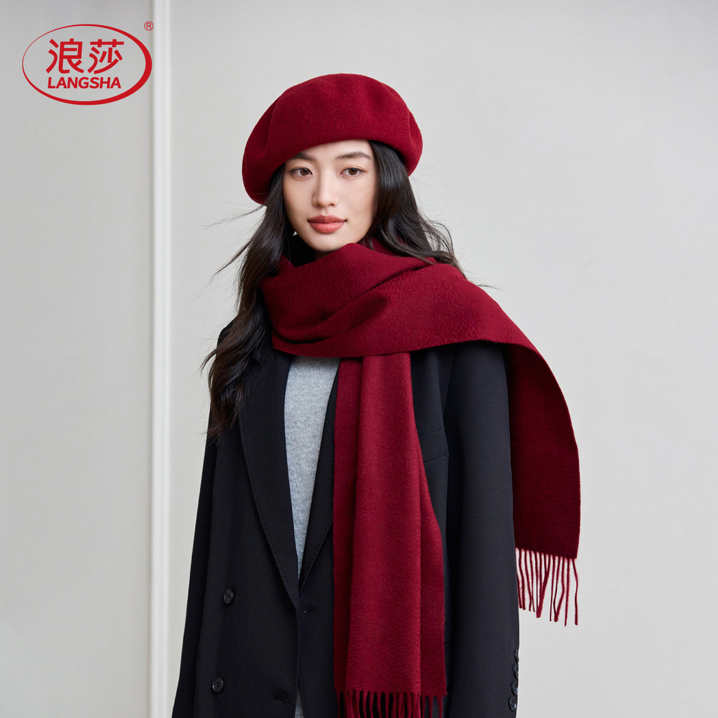 本命红色保暖围巾帽子手套三件套