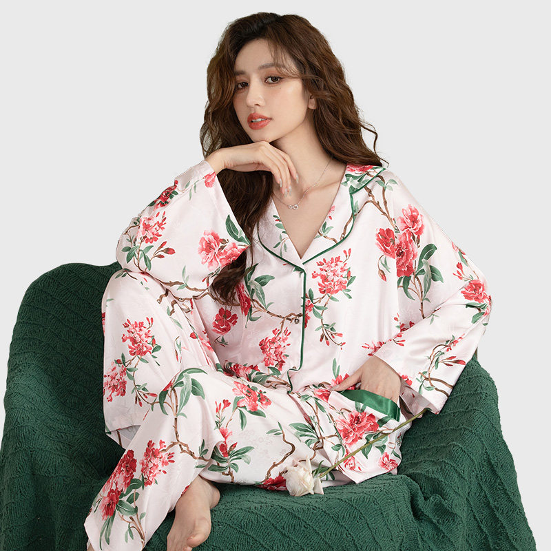 中老年妈妈长袖冰丝睡衣女家居服