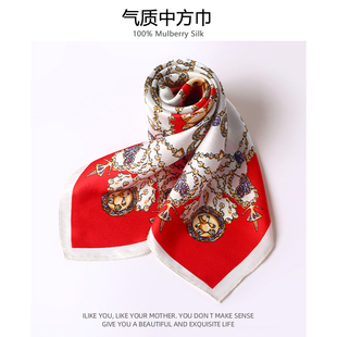 新年红色丝巾女高级感100%桑蚕丝真丝妈妈礼盒送长辈方巾系脖颈饰