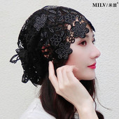 春夏薄款 帽子透气民族风镂空钩花蕾丝网红时尚 单层遮白发头巾帽潮