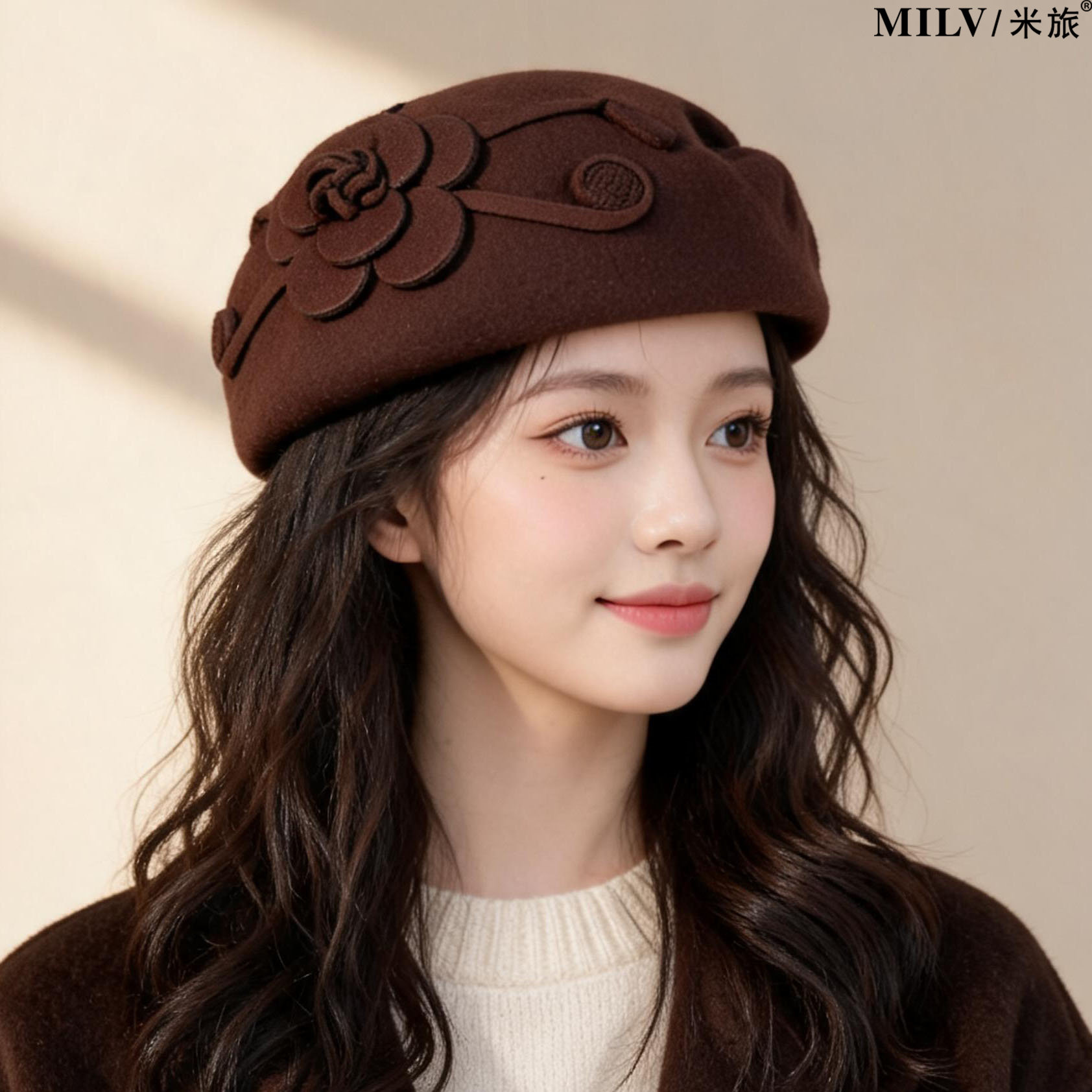 秋冬保暖英伦毛呢定型贝雷帽女