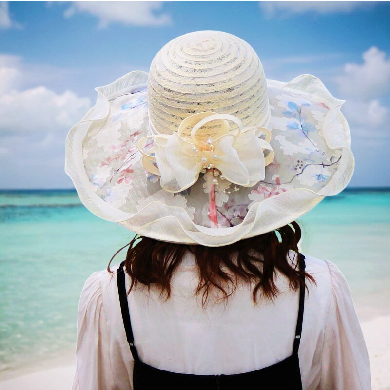 沙滩帽子女荷叶边可折叠太阳帽夏