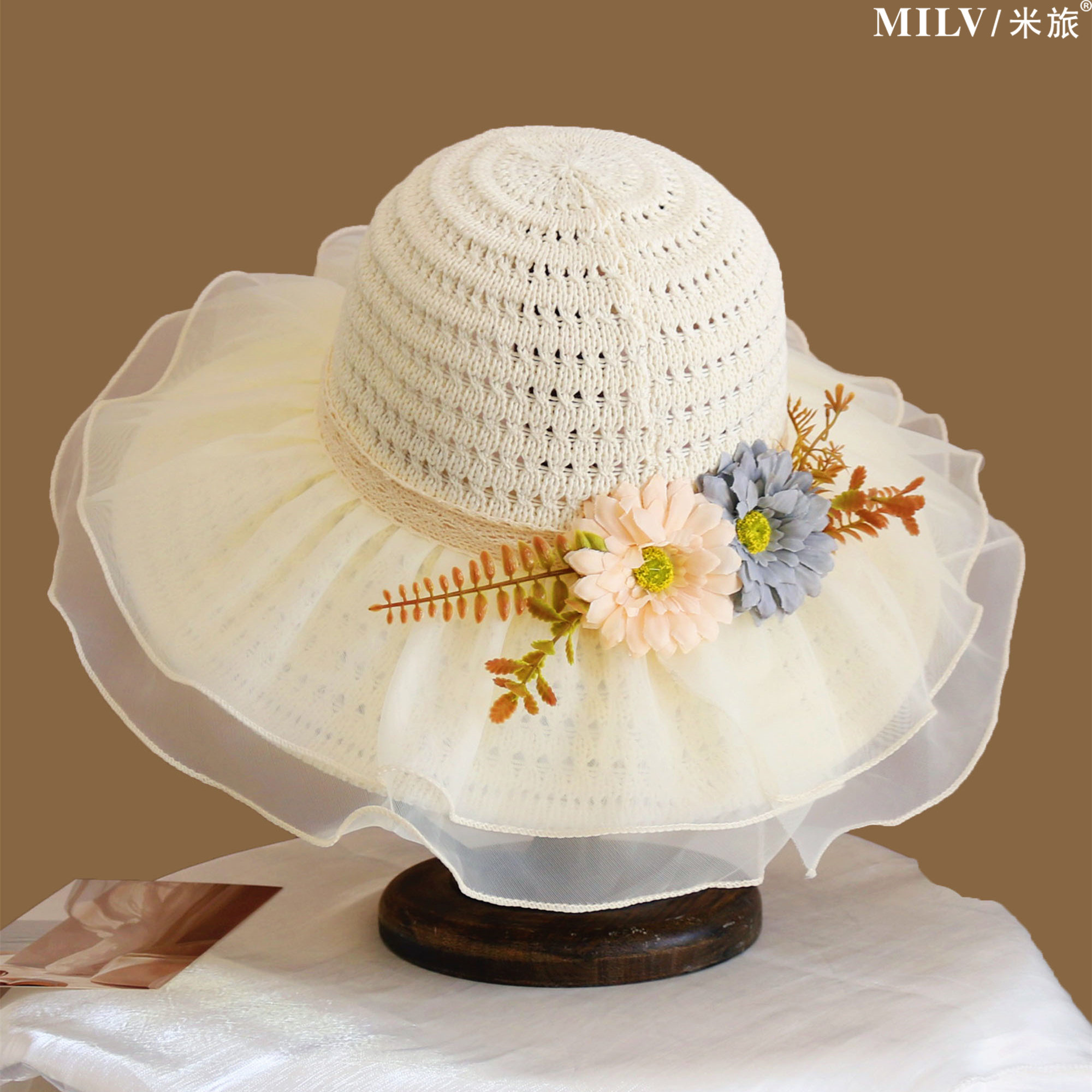 夏季蕾丝花边大檐防晒遮阳帽女