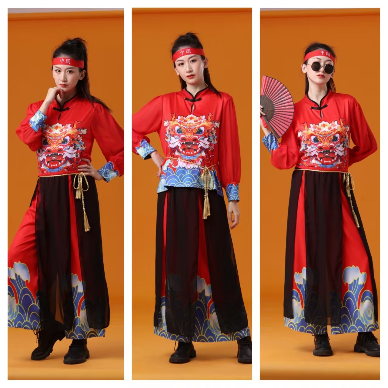 中国风舞蹈服打鼓服古典舞醒狮舞
