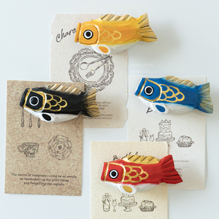 好运锦鲤木质冰箱贴 纯手工日式装饰品祝福寓意磁吸礼物礼品