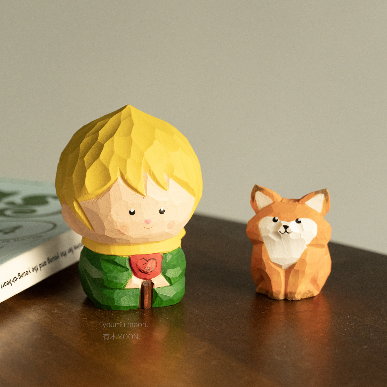 小王子小狐狸 玫瑰花木雕治愈文艺小清新桌面摆件礼物礼品纯手工,家居饰品,桌面摆件,淘宝优惠券,粉丝福利购,淘宝优惠卷