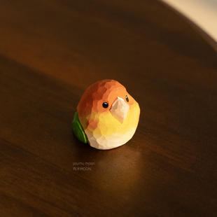 木雕凯克鹦鹉 桌面摆件可爱治愈小鸟纯手工装饰品礼物礼品