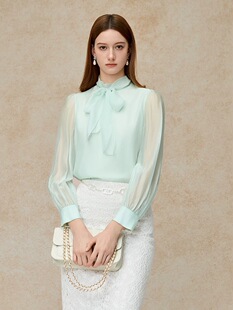 莫佐MOJO夏新品 蝴蝶结领甜美设计感上衣 2026浪漫薄荷绿雪纺衬衫