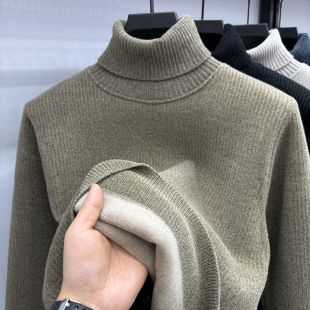 男士 保暖内搭针织打底衫 线衣 修身 一体绒高领毛衣男加绒加厚秋冬季