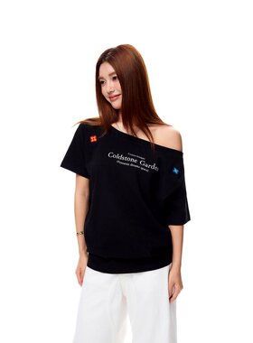 四时花境春夏印花花瓣斜肩短袖