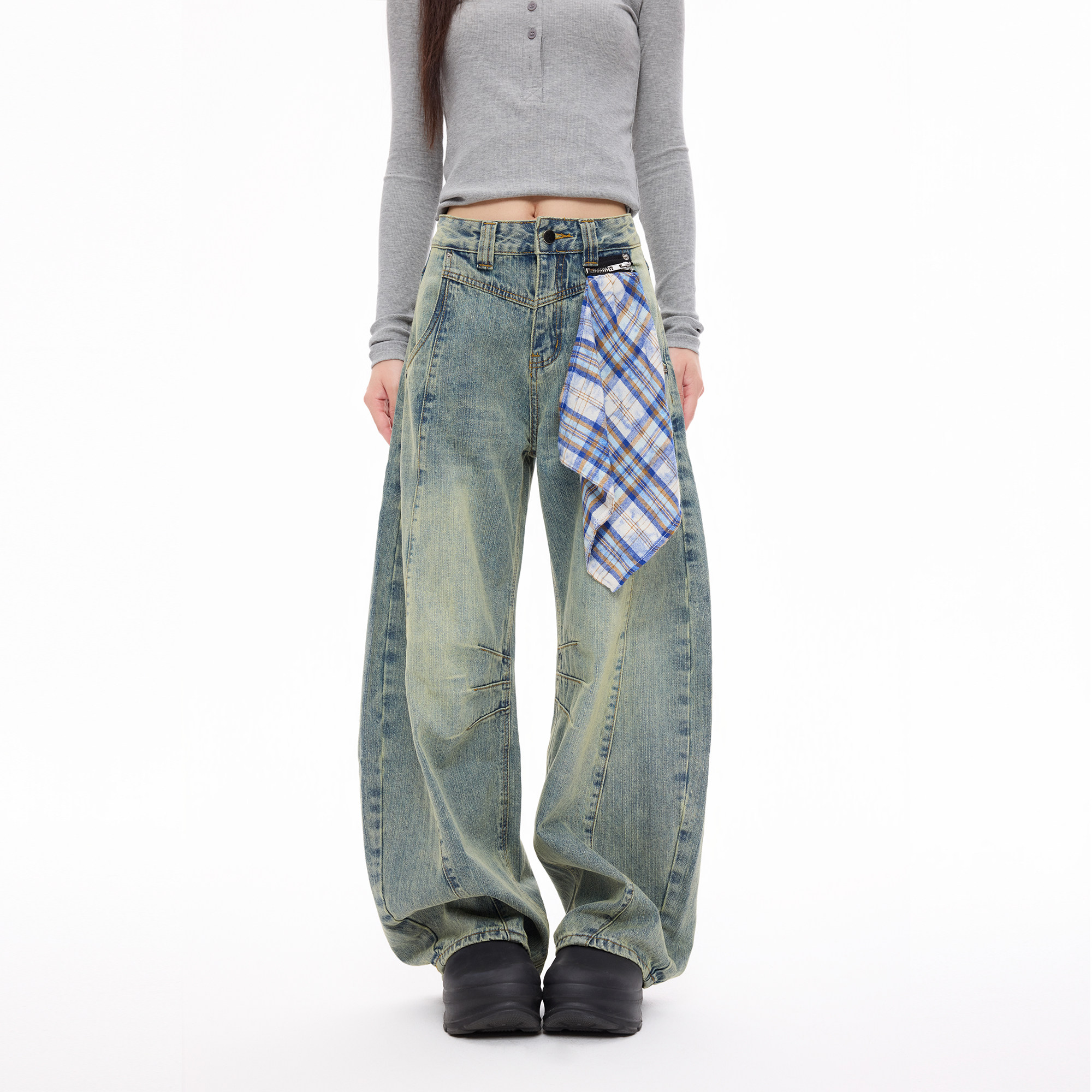 COLDSTONE美式弯刀裤女别致拉链可拆卸方巾宽松阔腿裤