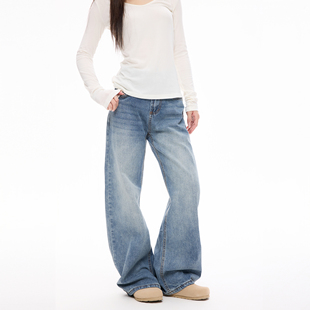 COLDSTONE 美式复古阔腿牛仔休闲裤秋季新款宽松垂感弯刀直筒长裤