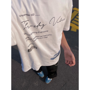 COLDSTONE 原创国潮夏季重磅高级小众签名印花短袖圆领宽松T恤