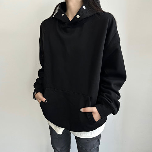 何洁同款 COLDSTONE秋冬加绒基础排扣纯色帽衫针织男女连帽卫衣