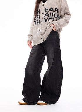 COLDSTONE 美式水洗复古结构弯刀牛仔裤阔腿休闲百搭潮男女