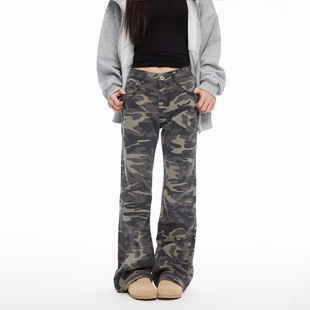 COLDSTONE 2025户外风复古微喇迷彩休闲裤男女新款工装显高裤子潮