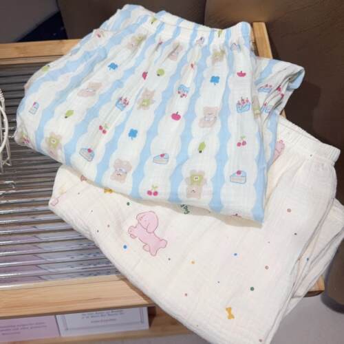 纯棉纱家居裤女夏季新款双层纱裤