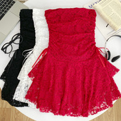 纯欲风性感辣妹百搭抹胸修身 显瘦蕾丝小个子蛋糕裙连衣裙短裙女