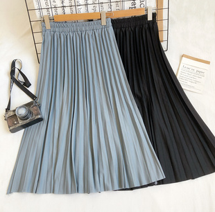 2021秋季 新款 学院风百搭纯色百褶高腰显瘦a字中长款 半身裙女 韩版