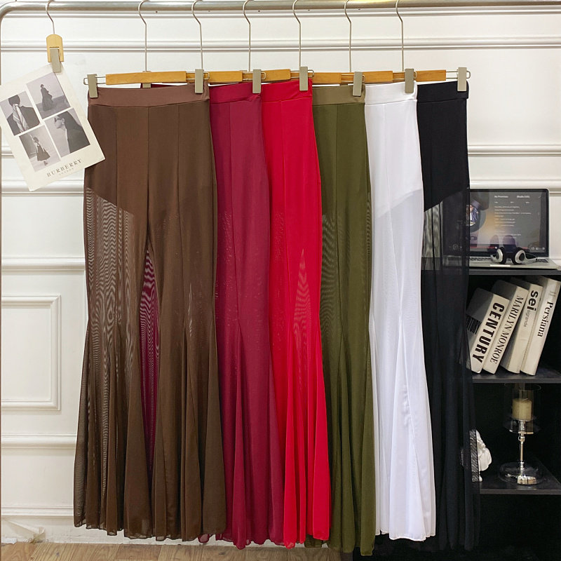 欧美风时尚百搭高腰显瘦透视薄款网纱喇叭阔腿长裤女2026春夏新款,女装/女士精品,休闲裤,淘宝优惠券,粉丝福利购,淘宝优惠卷