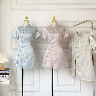 高腰显瘦阔腿短裤 旗袍连衣裙 两件套女 复古气质盘扣短袖 新中式