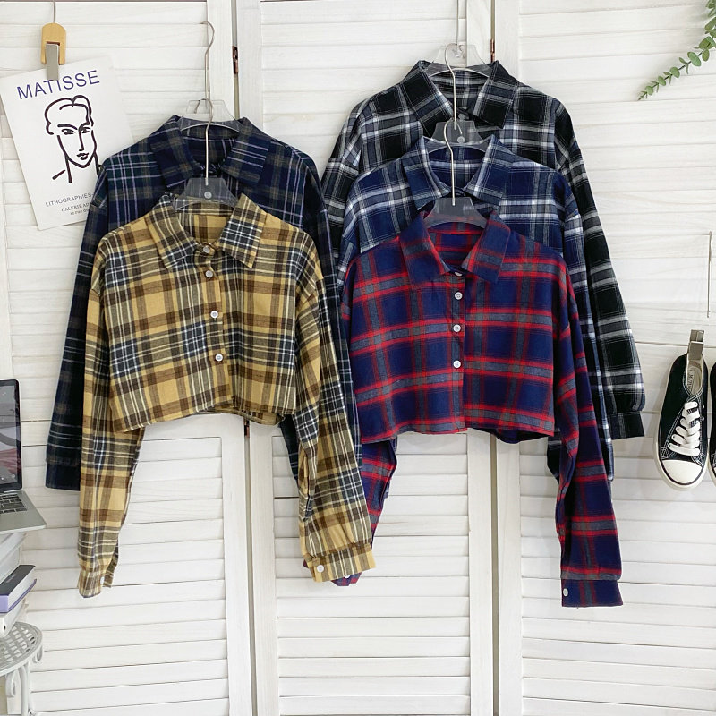 慵懒风休闲格子衬衫女2024秋季设计感宽松叠穿麻棉外套上衣女,女装/女士精品,衬衫,淘宝优惠券,粉丝福利购,淘宝优惠卷