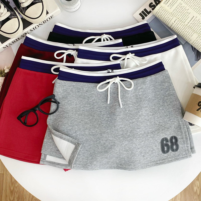 百搭撞色抽绳字母印花开叉半身裙