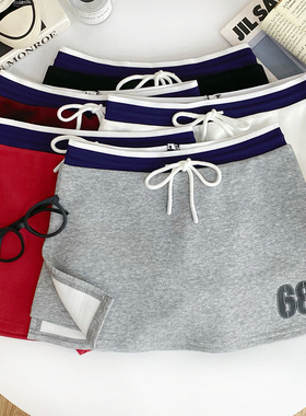 美式复古运动风字母印花开叉半身裙女夏季新款百搭高腰防走光短裙