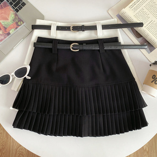 配腰带 设计感气质高腰显瘦a字双层百褶半身裙短裙女2026夏季