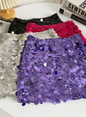 欧美风辣妹短裙女2023新款设计感高腰显瘦包臀a字闪闪亮片半身裙