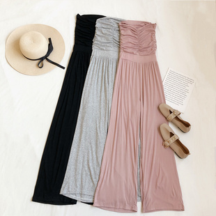 性感无袖 长裤 抹胸高腰阔腿裤 连体裤 女 垂感休闲直筒裤 2021早春新款