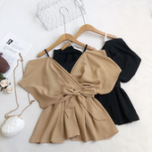 衬衫 夏季 性感吊带宽松显瘦收腰系带假两件短款 时尚 上衣女 新款