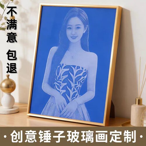 玻璃画照片定制手工雕刻生日礼物