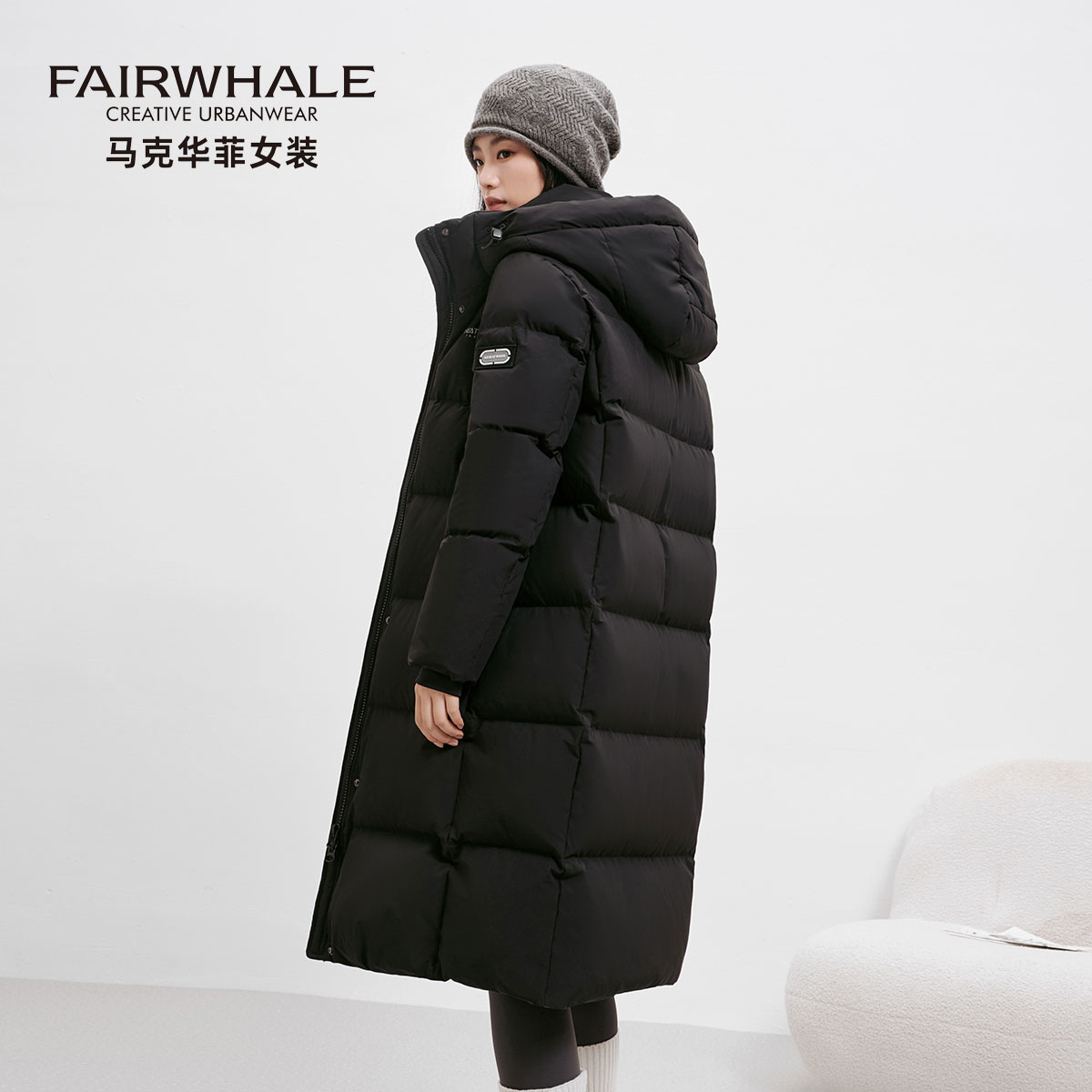 马克华菲长款过膝羽绒服女冬外套