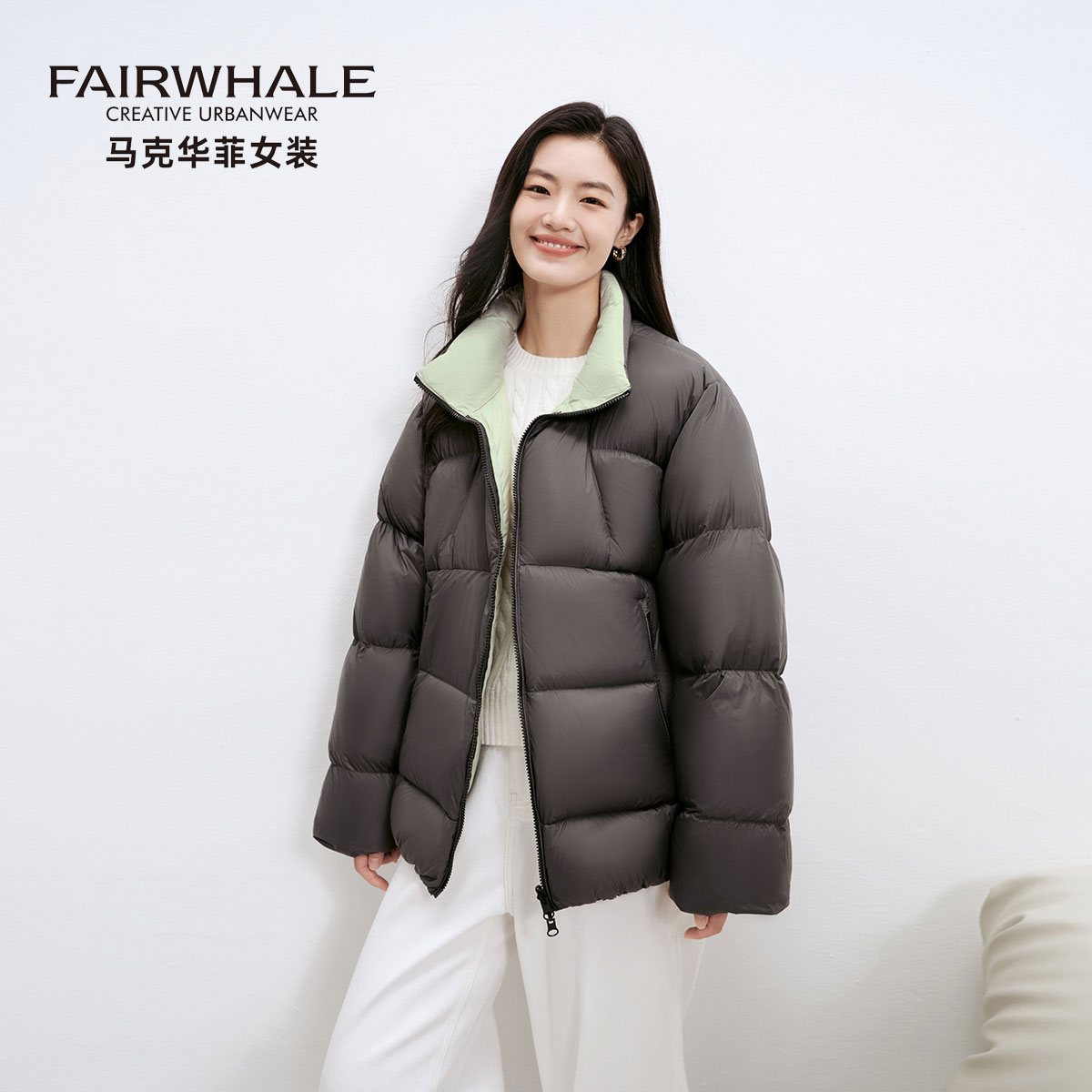 两面穿羽绒服女冬季短款面包服