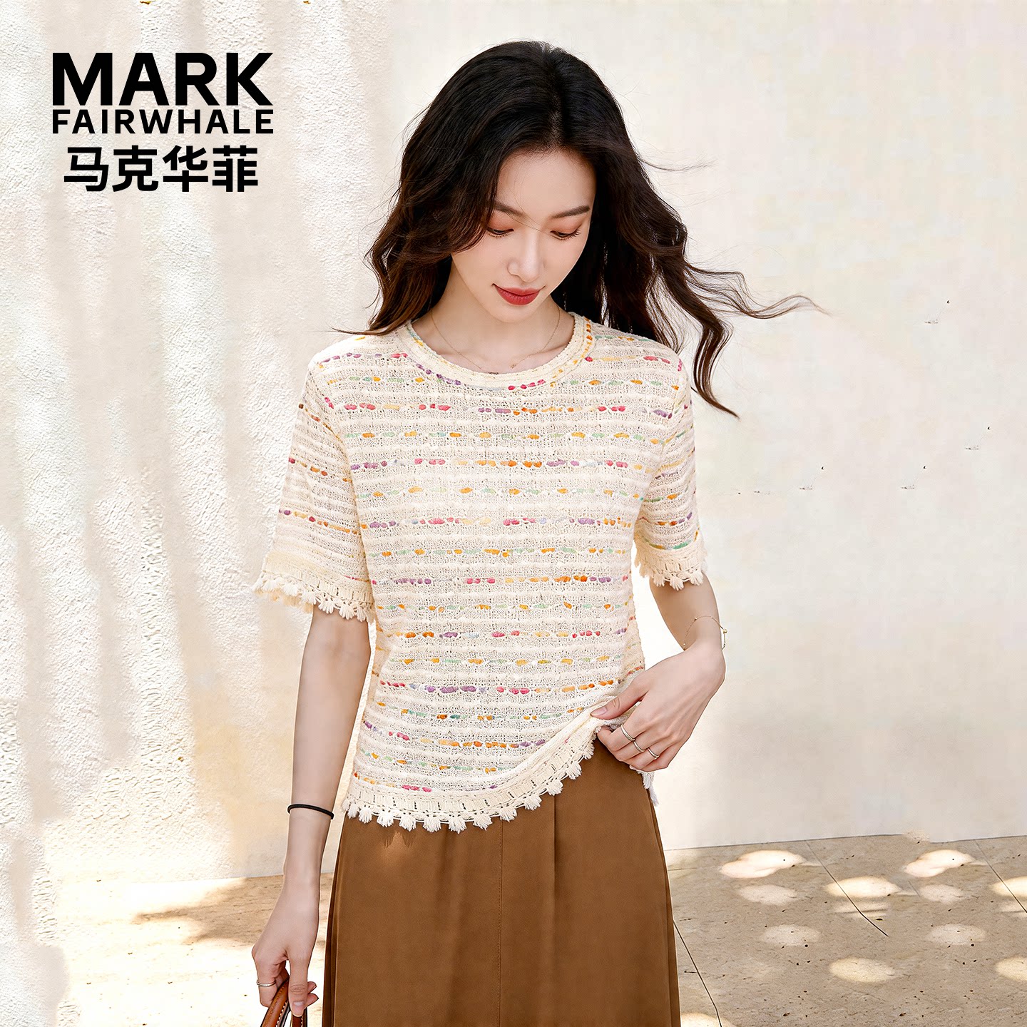 马克华菲女装圆领休闲上衣2026年夏季撞色设计感针织衫Y63115B708 夏上实拍商品图