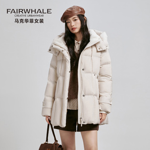 马克华菲鹅绒羽绒服女中长款2025新款冬季小个子连帽收腰加厚外套