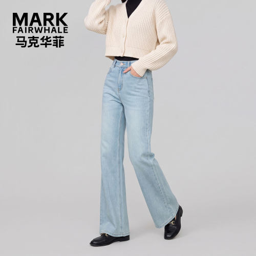 马克华菲直筒牛仔裤女窄版阔腿裤