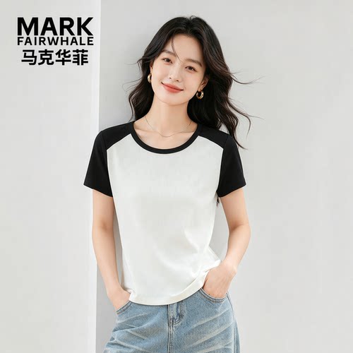 马克华菲撞女装短袖T恤女修身显瘦上衣夏季拼色打底衫YB73112966